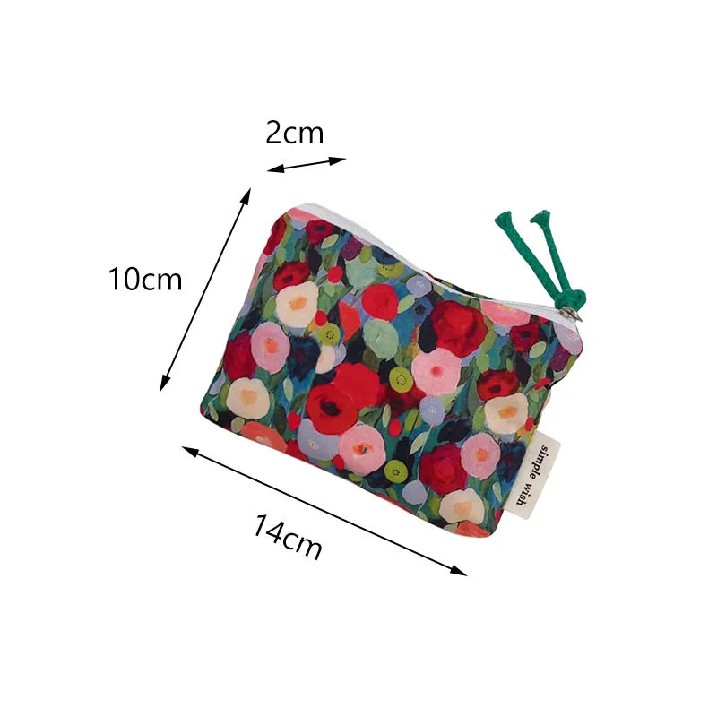 Portamonete in cotone con stampa floreale fresca estiva Mini portaoggetti Borsa in stoffa piccola Borsa per cuffie Borsa per cosmetici da viaggio Borsa per trucco