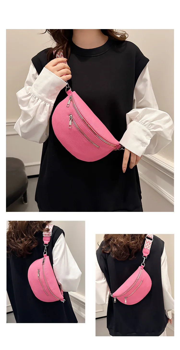 Marsupio da donna Marsupio da strada multitasche Borsa da petto in pelle PU Borsa a tracolla con tracolla larga alla moda Borse a tracolla solide retrò