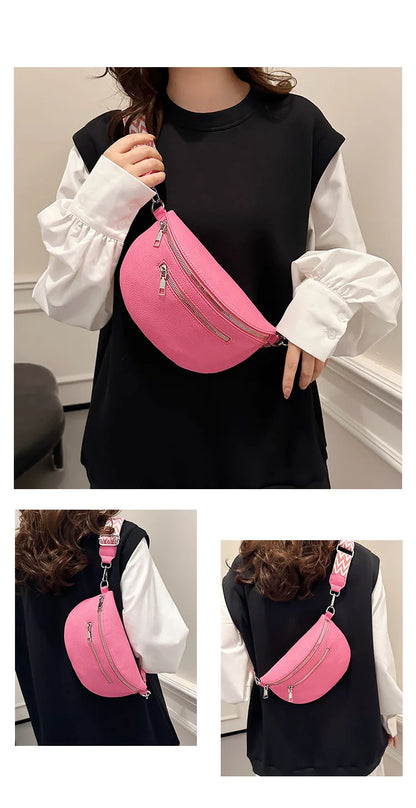 Marsupio da donna Marsupio da strada multitasche Borsa da petto in pelle PU Borsa a tracolla con tracolla larga alla moda Borse a tracolla solide retrò
