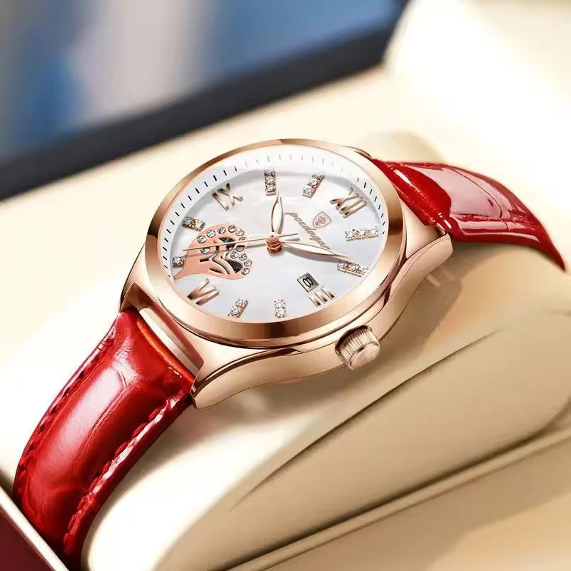 POEDAGAR Orologi casual di lusso per donna Orologio da donna in pelle con calendario impermeabile Orologio da polso al quarzo da donna di moda di alta qualità
