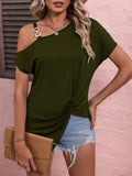 Damen-Sommer-One-Shoulder-Tops sexy asymmetrische einfarbige Kurzarm-T-Shirts