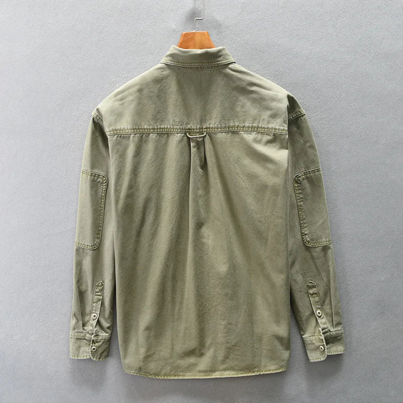 Camicia cargo vintage patchwork multitasche da uomo moda autunno inverno tinta unita manica lunga 100% cotone camicetta ampia quotidiana