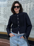 Giacca Primaverile da Donna, Blazer Corto Stile Militare, Top con Bordo in Corda Intrecciata, Bottoni Dorati, Spalle Imbottite, Abbigliamento Femminile