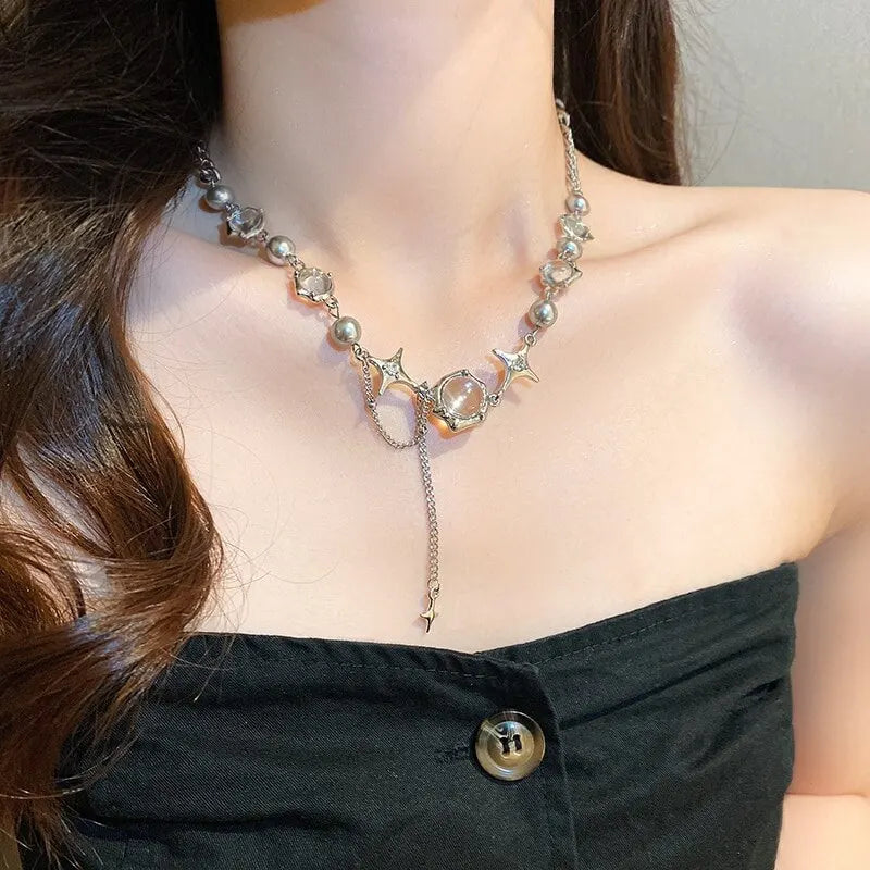 Collana girocollo donna Thorn Desin collana fata vetro opale collana catena clavicola elegante girocollo festa Color argento