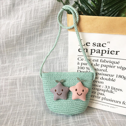 Borsa a tracolla in tessuto di paglia per bambini estivi belle ragazze borse portamonete piccole borse a tracolla per bambini Mini portafoglio principessa