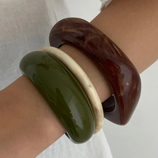 Ingemark 3 Stili Boho Braccialetti rotondi impilati in resina per le donne Braccialetti larghi etnici geometrici Accessori per gioielli a mano