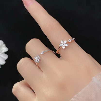Anelli di apertura del fiore di zircone di lusso per le donne Cubic Zirconia Rosa Fiore di ciliegio Tulipano Anello da dito regolabile Gioielli da sposa