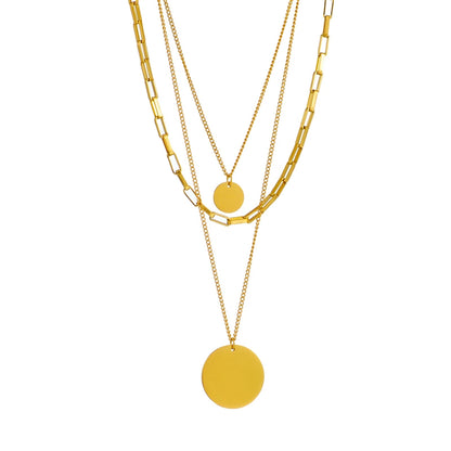 DIEYURO Collana con ciondolo rotondo 3in1 in acciaio inossidabile 316L color oro per le donne Regalo di gioielli con collo a catena multistrato per ragazze di moda