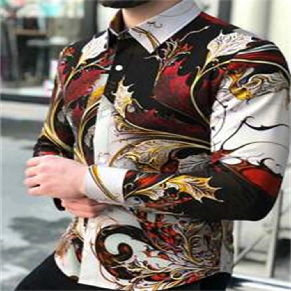 Herrenhemd mit Retro-Blumenmuster, langärmelig, lässig und bequem, in verschiedenen Größen erhältlich, für alle Jahreszeiten geeignet.