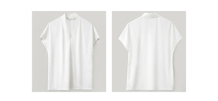AMII Minimalism 2026 T-shirt Estiva da Donna Stile Classico Casual Scollo a V Manica Corta Tinta Unita Elasticizzata Top e Magliette Femminili 12312013