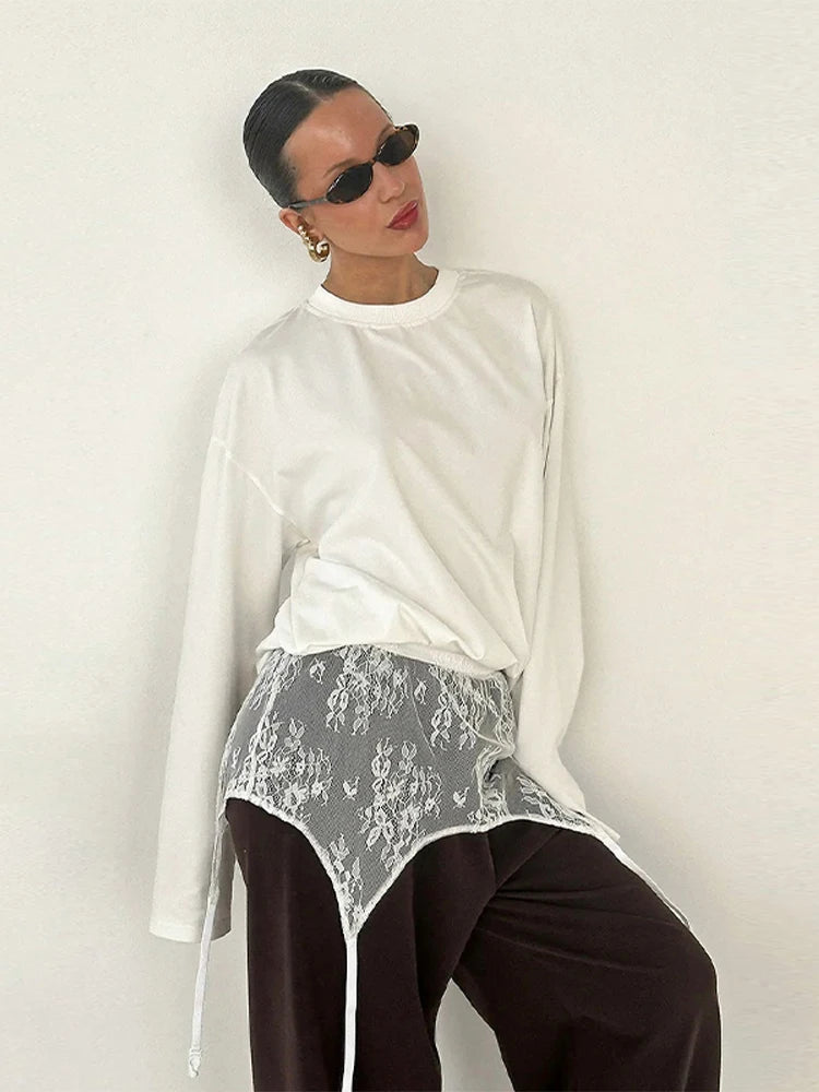 Accessorio per la Vita in Pizzo Trasparente con Peplum Estensibile, Stile Y2K, Vita Alta, Top Finto a Strati, Moda Streetwear, Primavera 2026