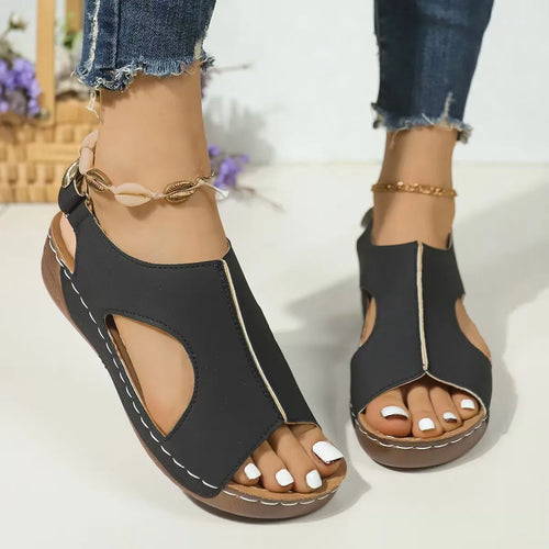 Damen Keilsandalen Plateauschuhe aus Kunstleder Peep Toe Sommer Casual Strandsandalen mit Klettverschluss Bequeme Wanderschuhe Mode Damen Sommer Elegant