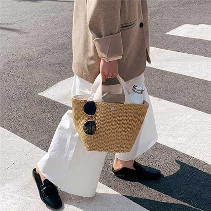 Borsa a tracolla a tracolla in paglia da spiaggia borsa a tracolla a secchiello in Rattan intrecciato estivo bohémien da donna borse a tracolla fatte a mano per le donne