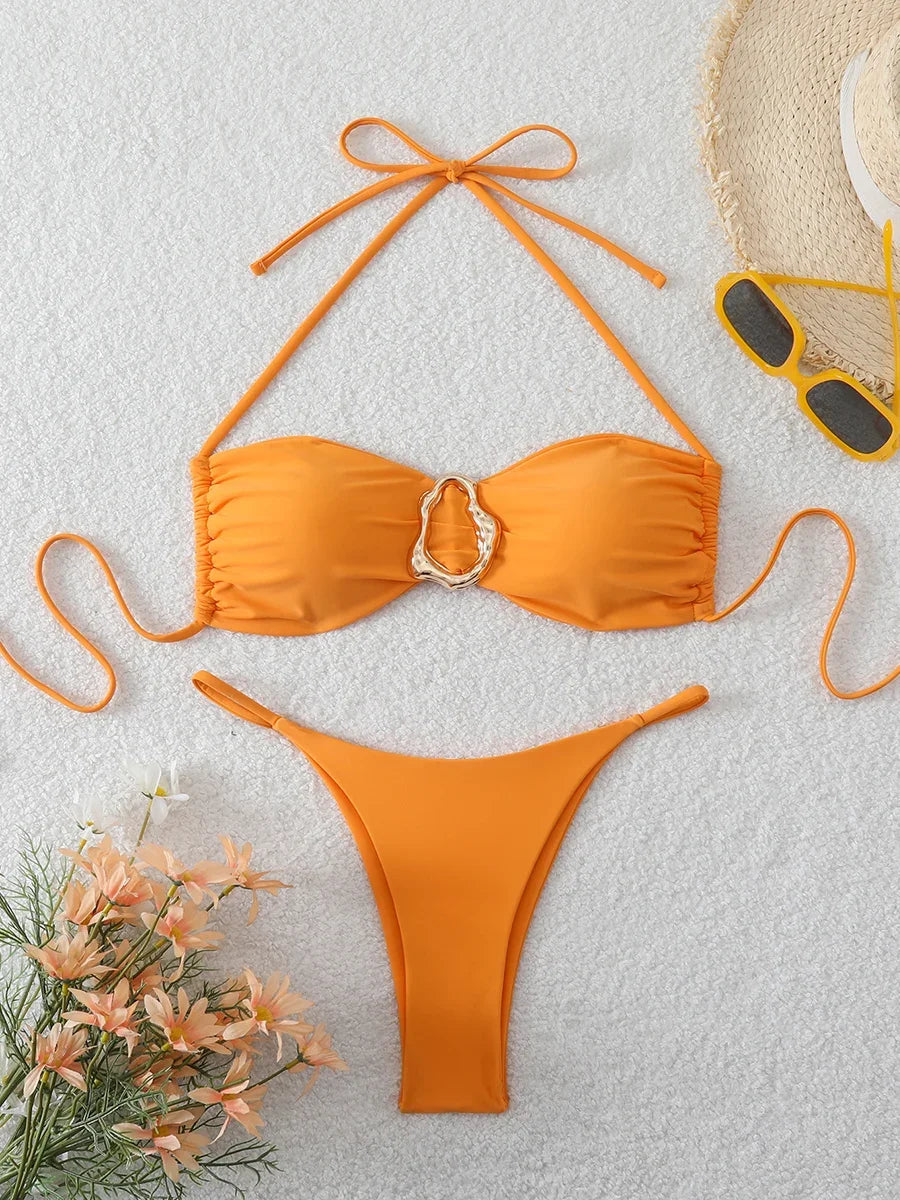 Sexy Bandeau Bikini Women's Swimsuit 2026 Two-piece Swimwear Thong Bikinis Set Female Bathing Suit Push Up Beach Swimming Wear