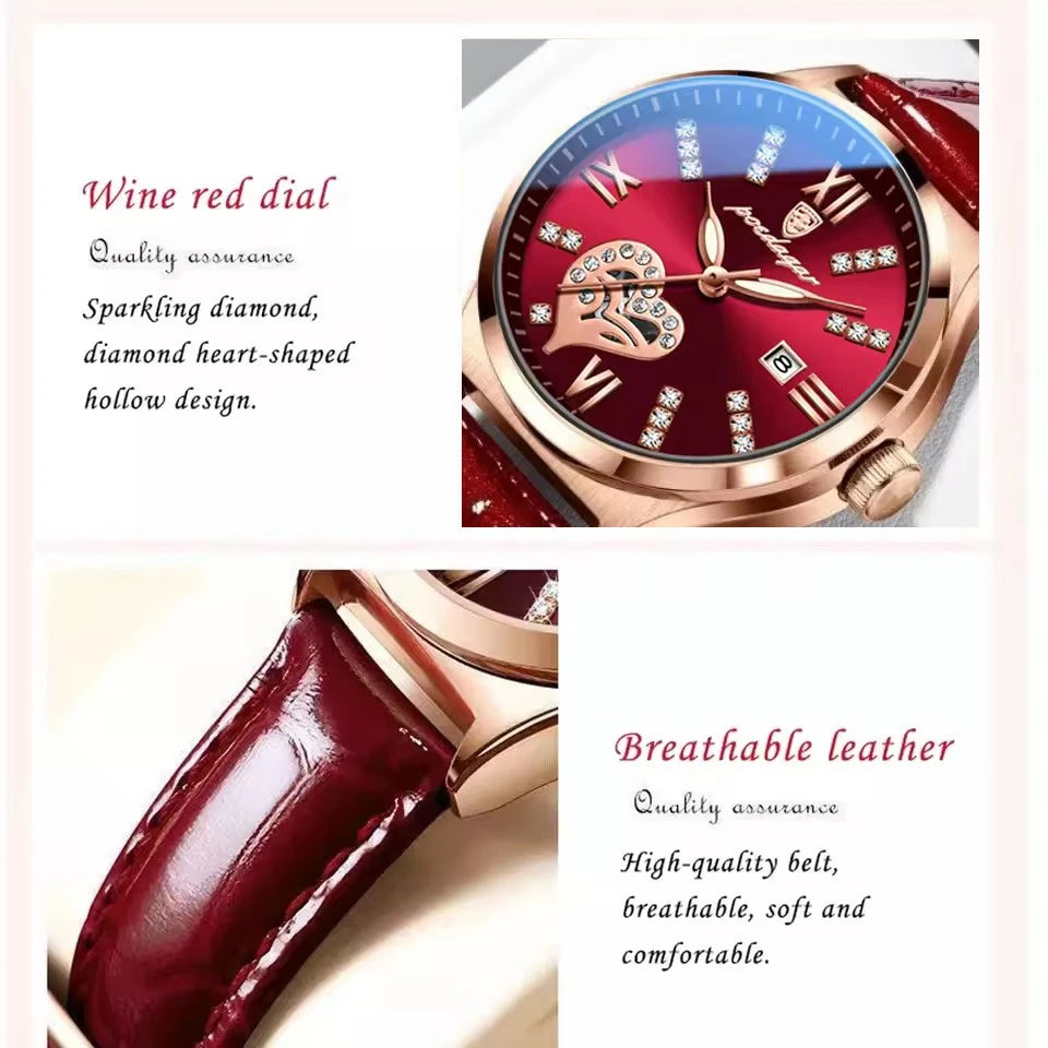 POEDAGAR Orologi casual di lusso per donna Orologio da donna in pelle con calendario impermeabile Orologio da polso al quarzo da donna di moda di alta qualità