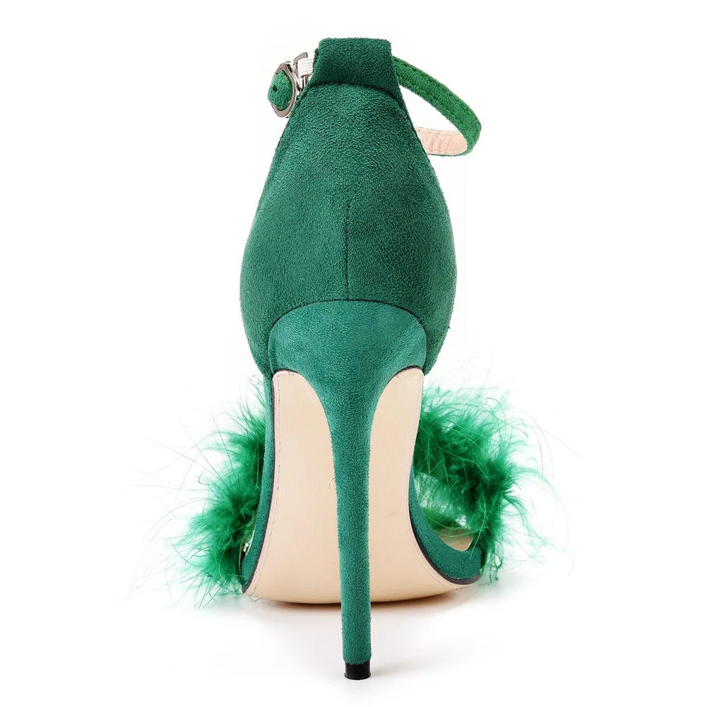 Sexy Feather High Heel Sandals Women's European  American Large 46 Fish Mouth High Heel Sandals Women Shallow Mouth Women's Shoe