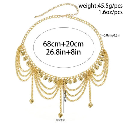 Chaîne de corps en métal pour l'été, chaîne de taille en or, argent et perles à pompon, style ethnique cœur, accessoires de plage