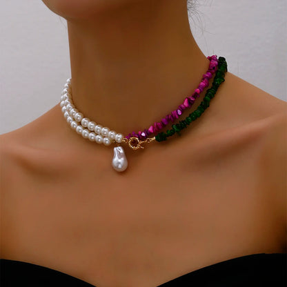 2023 tendenza elegante gioielli da sposa grande collana di perle per le donne moda imitazione perla verde rosa pietra di colore collana girocollo