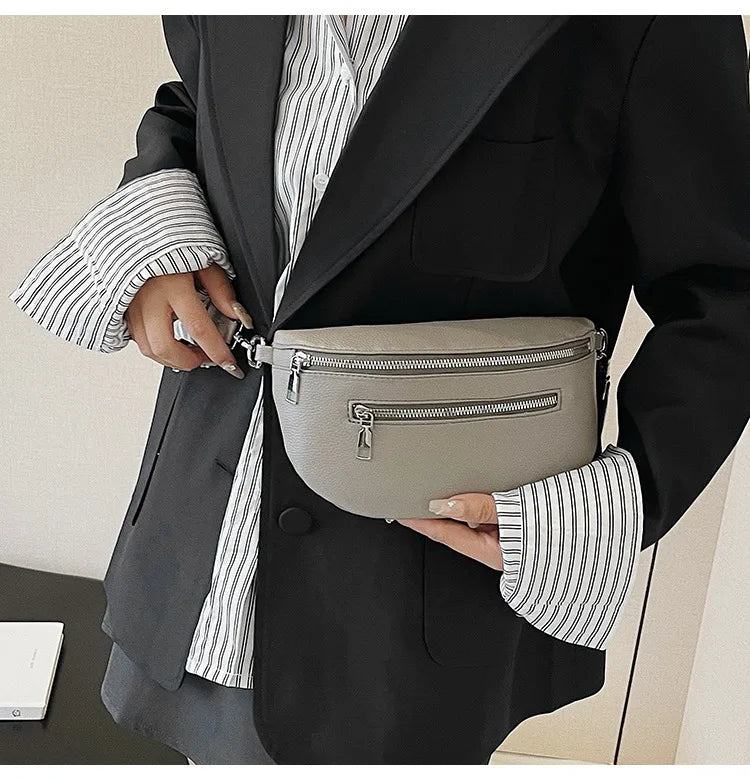 Marsupio da donna Marsupio da strada multitasche Borsa da petto in pelle PU Borsa a tracolla con tracolla larga alla moda Borse a tracolla solide retrò
