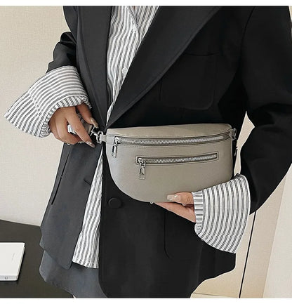 Marsupio da donna Marsupio da strada multitasche Borsa da petto in pelle PU Borsa a tracolla con tracolla larga alla moda Borse a tracolla solide retrò