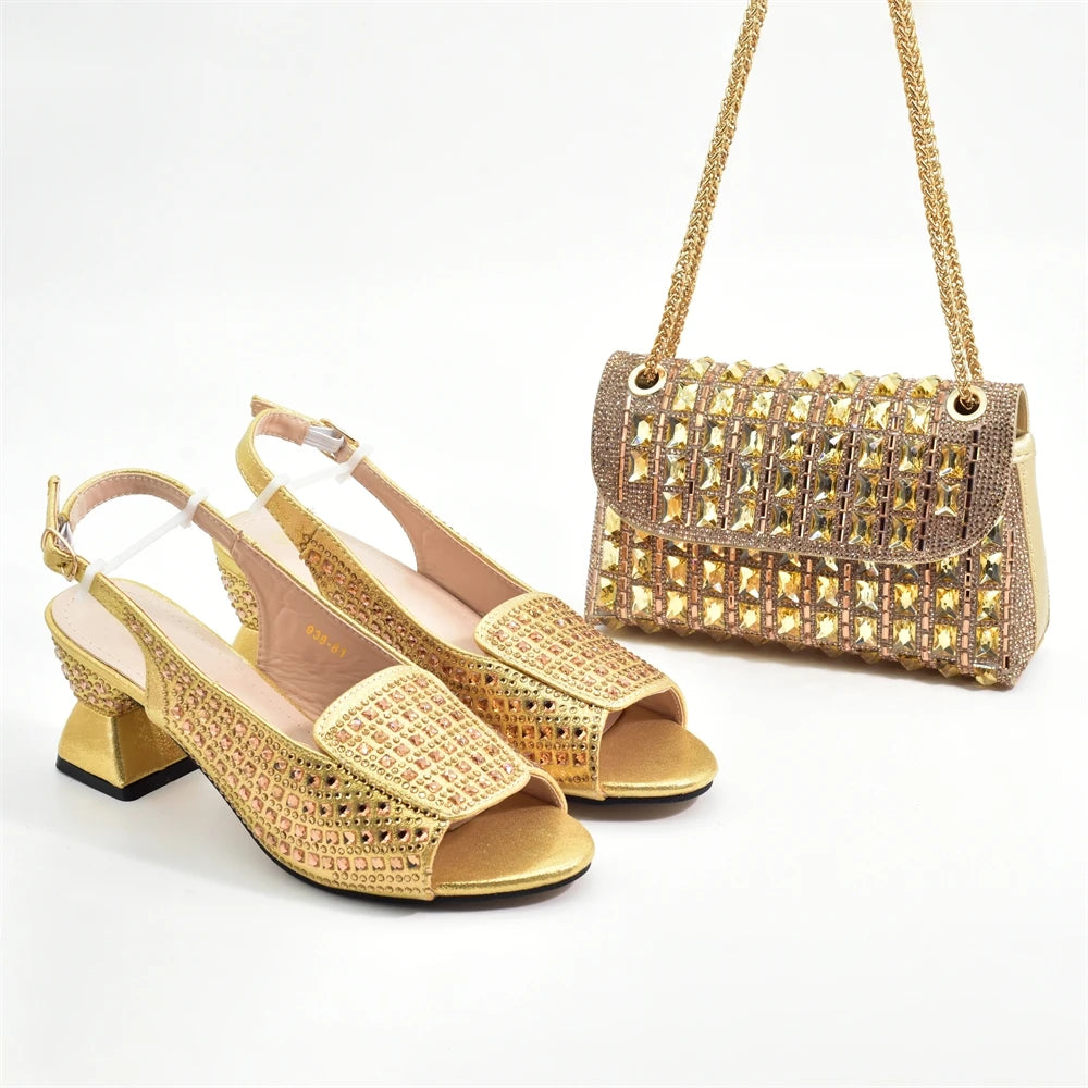 New Fashion Italian Shoe and Bags Matching Set Decorated with Rhinestone Luxury Designer Women Party Pumps Elegant Bridal Shoes