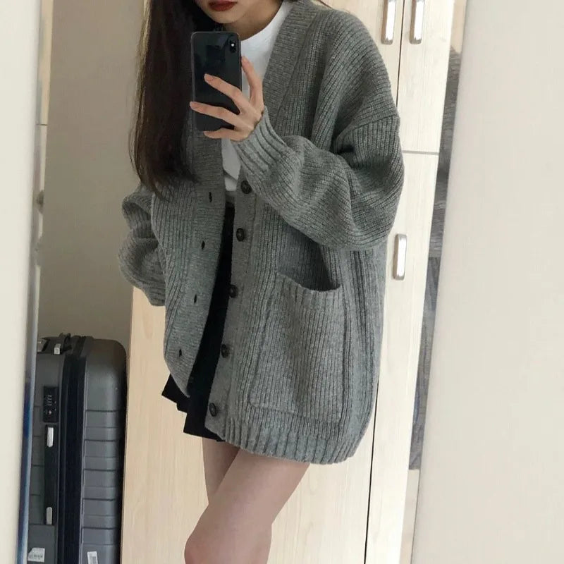 Cardigan maglione donna autunno inverno cappotti moda femminile manica lunga scollo a V giacche lavorate a maglia larghe cardigan maglione casual