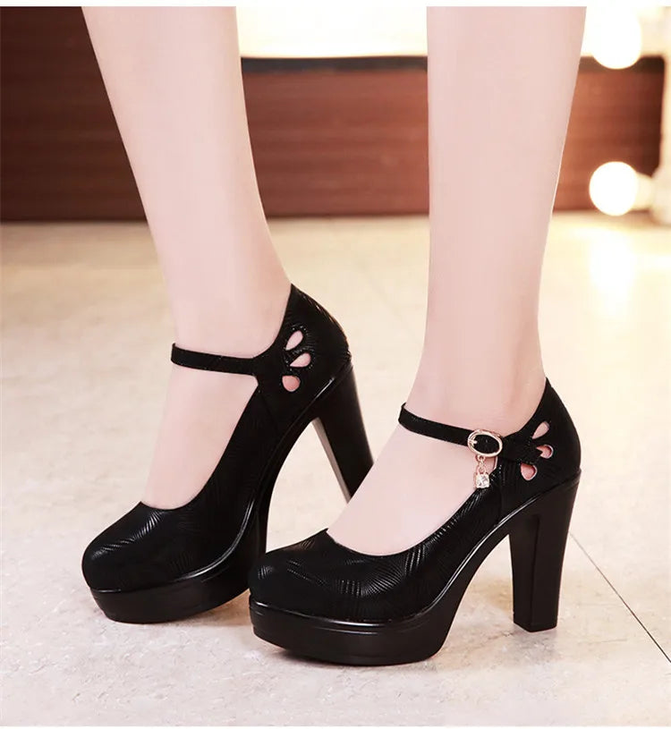 Plus Size 32-43 Block Heel Platform Shoes Women Pumps 2025 Spring High Heels Shoes Ladies Office Shoe Elegant Wedding Shoes