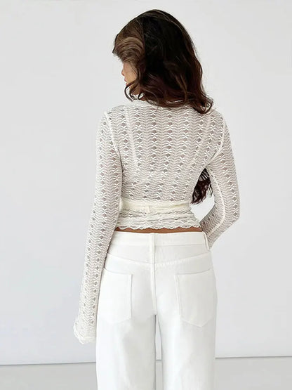 T-shirt d'été sexy en dentelle pour femme, hauts de soirée, nouveau streetwear tendance, t-shirt à manches longues, vêtement décontracté et polyvalent pour femme