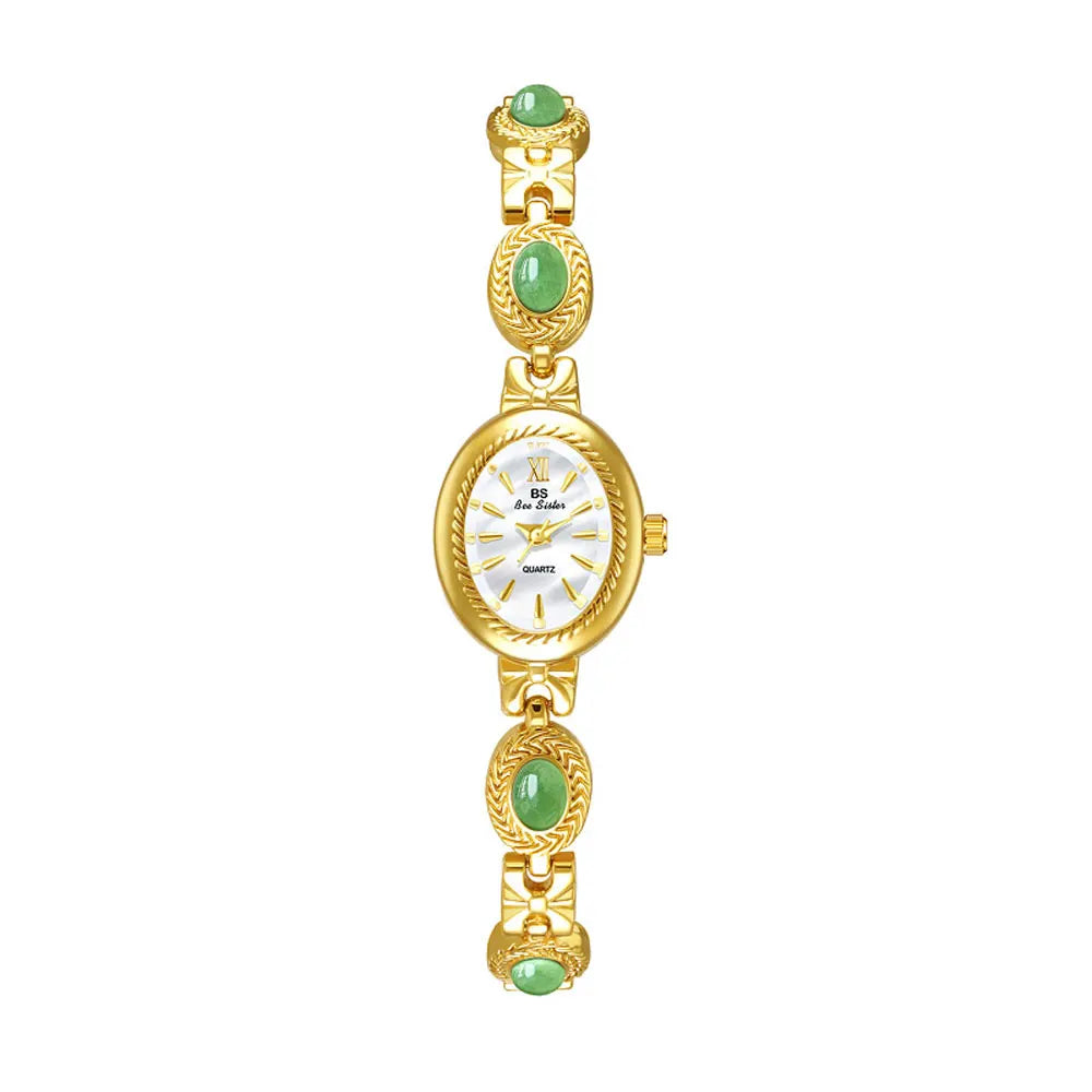 Orologio da donna elegante Bracciale in giada Orologio piccolo Orologi al quarzo moda Orologio da polso dorato di lusso Regali per le donne Marchio originale