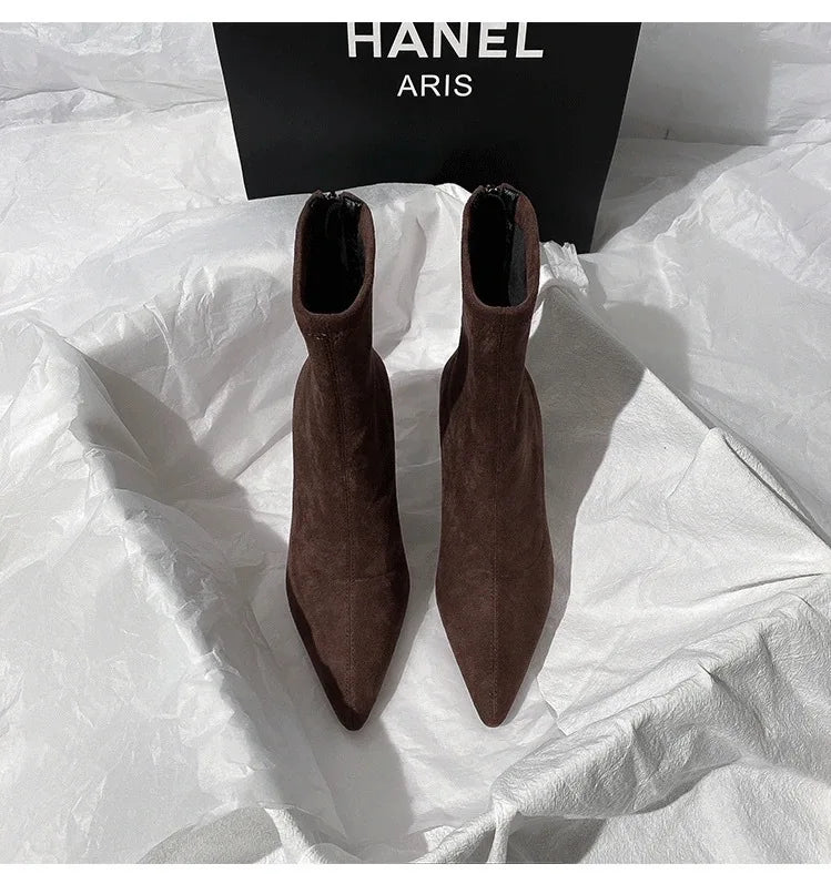 Pointed Toe Women Sock Short Boots Fashion Side Zipper  Ankle Booties Thick High Heel Autumn Winter Ladies Shoes Botas Femininas