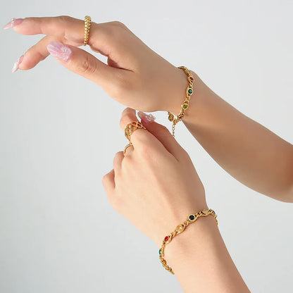 Ensemble collier bracelet zircon coloré pour femmes, chaîne inaltérable tendance, bijoux de créateur, accessoires plaqués or en cuivre 2024