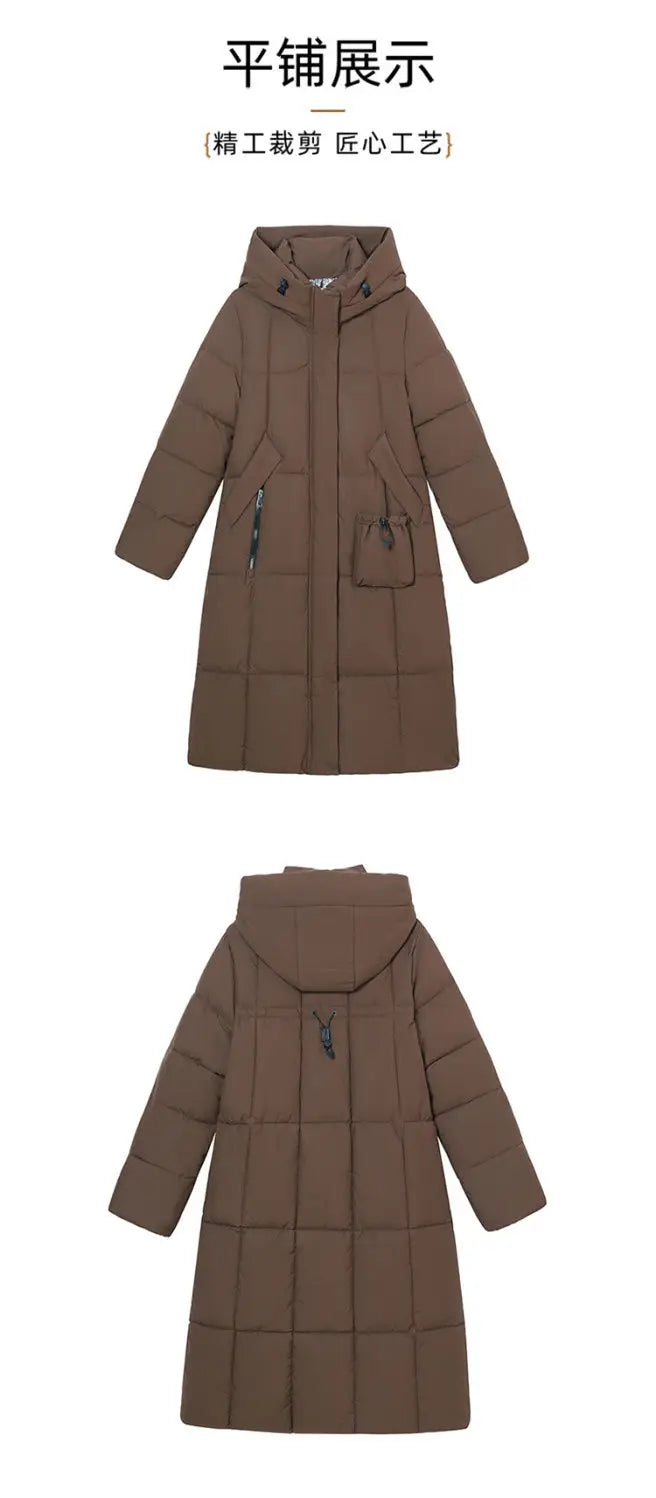 Caldo piumino in cotone da donna Inverno 2025 Nuova versione coreana Cappotto lungo con cappuccio allentato Cappotto Parka spesso antivento femminile