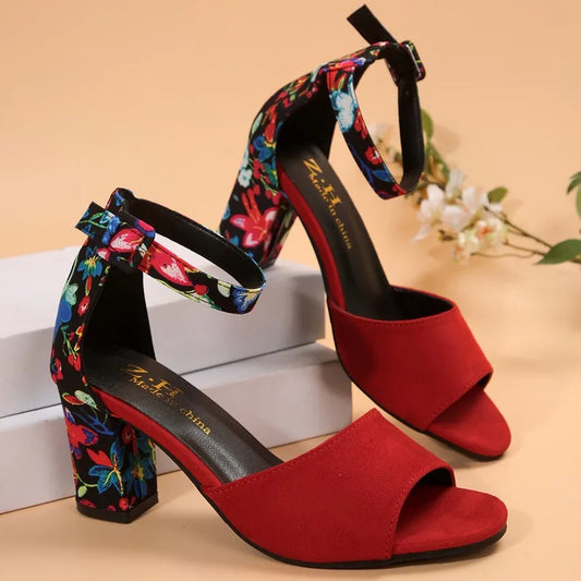 Nuovi sandali estivi con tacco spesso per donna Testa tonda Linea open-toe con tacco alto stampato antiscivolo resistente all'usura Bocca di pesce