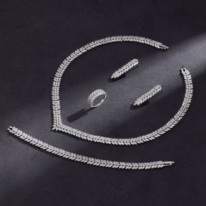 Zirkonia Brautschmuck-Set für Damen Dubai Saudi Hochzeit Halskette Ohrringe Armband Ring Set Ballabendkleid Party Schmuck