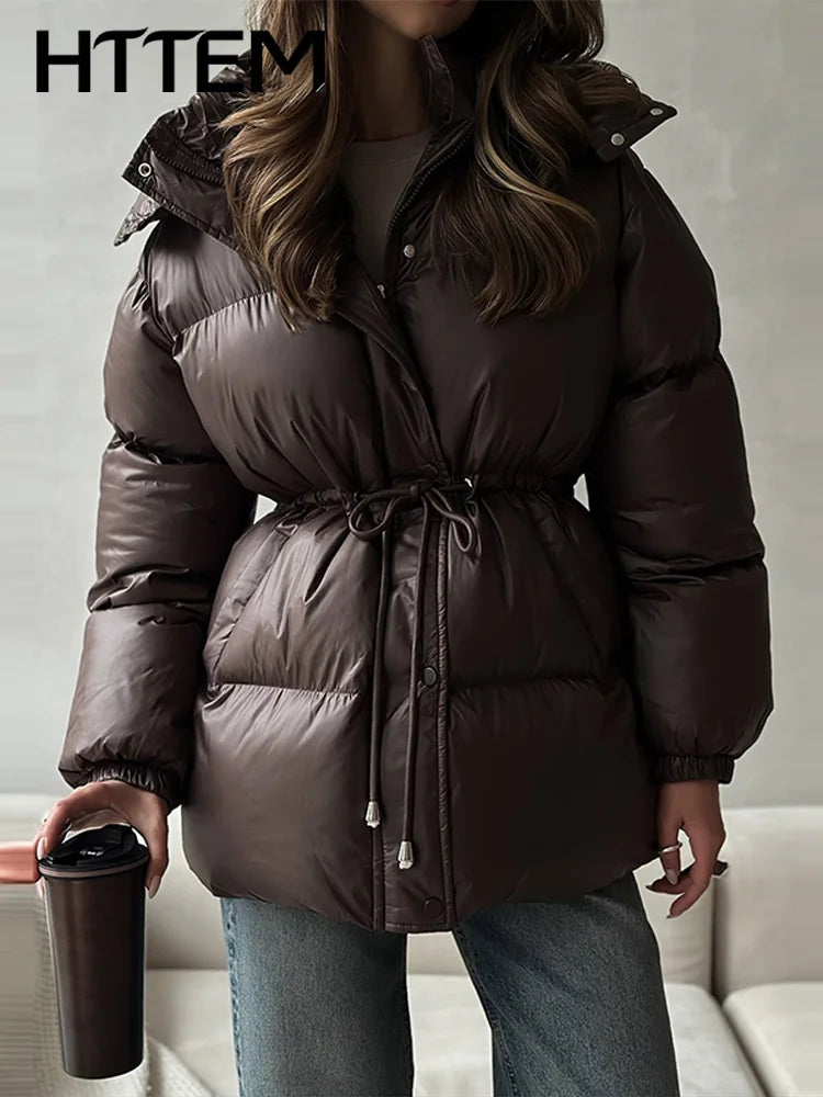Giacca invernale da donna con cappuccio, calda, con cintura in vita regolabile, maniche lunghe, chiusura con zip, cappotto imbottito da donna, moda 2026, parka spessa da donna