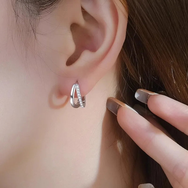 Orecchini a Cerchio in Acciaio Inossidabile Color Oro per Donne, Semplici Orecchini a Doppio Anello con Zirconia Cubica, Gioielli per Piercing alla Cartilagine