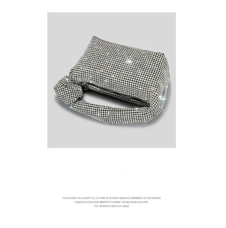 Borse da sera con nodo con strass con manico Borsa con manico superiore in cristallo argento per borse da donna e borsette Borsa di design di lusso