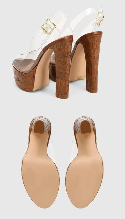 Sandali estivi da donna con tacco alto e suola spessa, sandali trasparenti alla moda per taglie forti da donna 34-44.