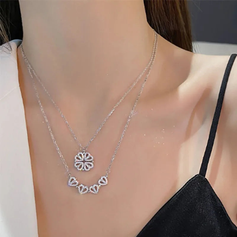 1pc a forma di cuore quadrifoglio ciondolo collana gioielli zircone donne amore catena clavicola regali apribile girocollo gioielli