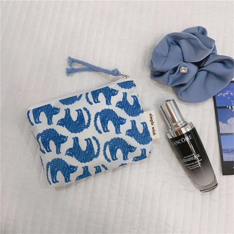 Portamonete in cotone con stampa floreale fresca estiva Mini portaoggetti Borsa in stoffa piccola Borsa per cuffie Borsa per cosmetici da viaggio Borsa per trucco
