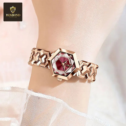 BINBOND Orologi da donna eleganti delle migliori marche Orologio da polso da donna con specchio a rombo alla moda Orologio al quarzo originale con quadrante con diamanti impermeabile