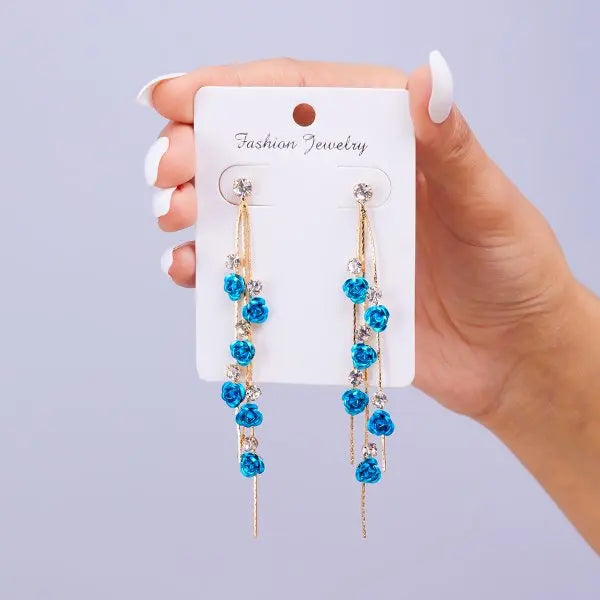 Nuovi gioielli di moda Orecchini pendenti con rosa rossa Donna Fiori con strass vintage Orecchini pendenti Matrimoni Gioielli per feste di fidanzamento