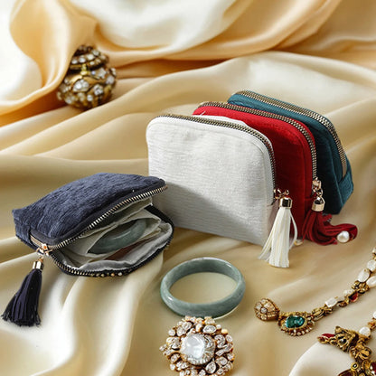 Borsa portaoggetti per gioielli a 5 strati, borse per gioielli in velluto per orologi, bracciali, anelli, orecchini, cristalli, custodia per gioielli da viaggio portatile