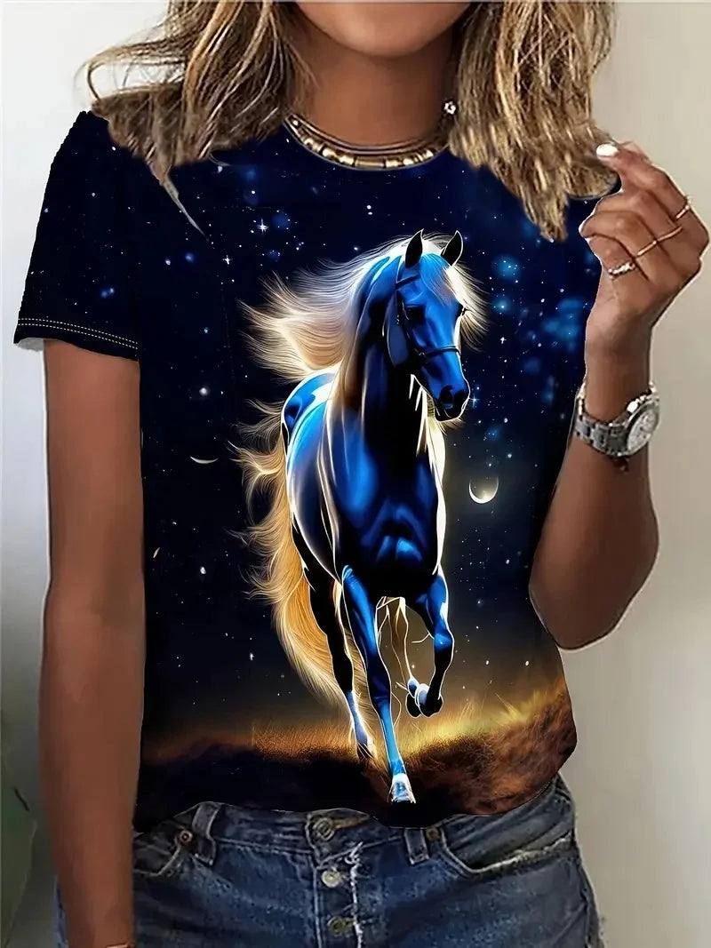 T-shirt girocollo casual da donna con stampa cavallo unica T-shirt estiva a maniche corte con grafica cavallo per uomo Novità in magliette