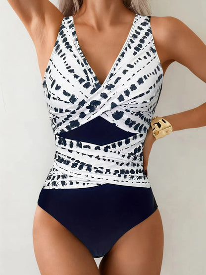 Maillot de bain patchwork noir et blanc sexy pour femme, col en V profond, coupe gainante, une pièce, pour la plage, monokini 2026