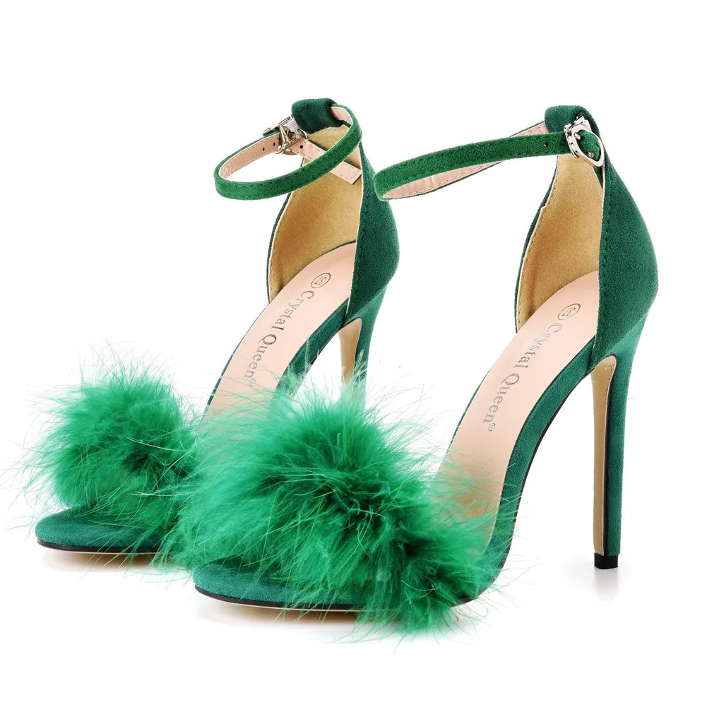 Sexy Feather High Heel Sandals Women's European  American Large 46 Fish Mouth High Heel Sandals Women Shallow Mouth Women's Shoe