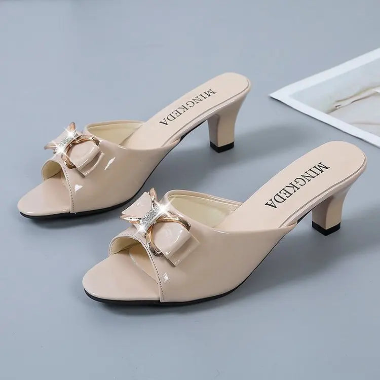 Nuovi Sandali Estivi da Donna, Ciabatte con Punta Aperta, Ciabatte con Fiocco di Strass, Scarpe Sexy con Punta Aperta, Taglia Grande 42