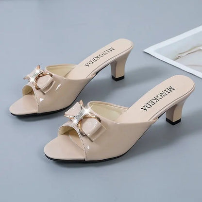 Nuovi Sandali Estivi da Donna, Ciabatte con Punta Aperta, Ciabatte con Fiocco di Strass, Scarpe Sexy con Punta Aperta, Taglia Grande 42