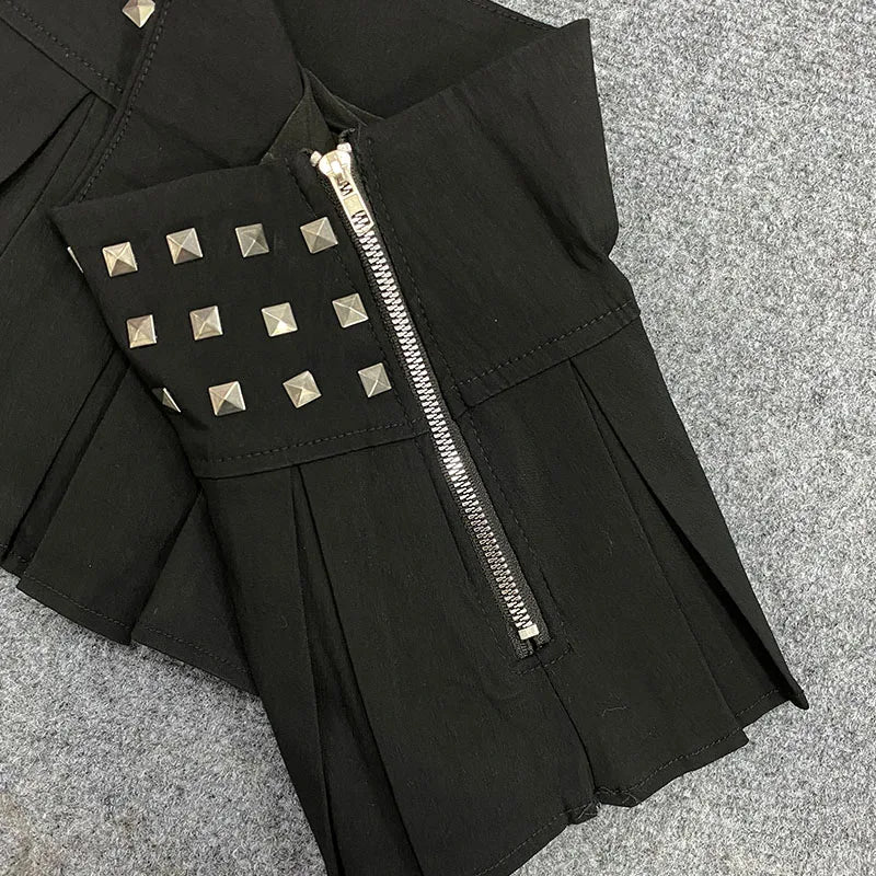 Harajuku Vintage Sexy Rivetto Gonne a pieghe Gonna Hottie Estate New Street Gothic Punk Colore puro E-girl Minigonna Abbigliamento donna