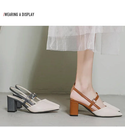 Scarpe per le pompe Estate Elegante Tacchi alti grossi Punta a punta Baotou Scarpe da donna solide Sandali femminili Zapatillas Mujer 2024